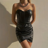 Fongt Women's Wear 2024 New Fashion Design With Chest Sexy Hip PU Dress Female Nightclub Dress Female-Outfit