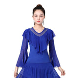 Dance Tops Long Sleeve Latin for Women's V-neck Tops-Outfit
