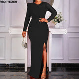 Black Bodycon Long Sleeve Maxi Dress African Dresses for Women 2022 African Clothes Dashiki Sexy Split Gown Robe Africaine