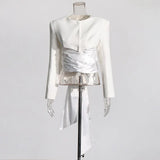 Fashion Premium Set 2025 New Solid Colored Rounded Collar With Dress + Sexy High Waist Open Fork