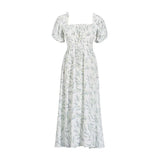 Fongt 2025 New Temperament Elegant Square Tie With Belt Print Bubble Sleeve High-End Long Dress