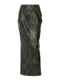 Pu Artificial Leather Lace-Up Straps Back High Slit 2023 Autumn Winter Sexy Vintage Clubwear Body-Shaping-Outfit