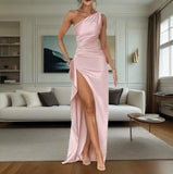 Fongt Summer New Solid Color Collar Folds To Repair Height Open Sexy Long Dress