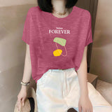 Fongt Shoulder Short-Sleeved T-Shirt Lady Loose Summer New Bamboo Festival Cotton Age-Red-Down Shirt Fashion Casual Top