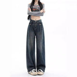 Fongt Wide-Leg Jeans Women's Fall 2023 New High Waist Show Thin Loose Design Feeling Straight Tube Floor Pants-Outfit