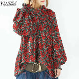 ZANZEA Elegant Long Puff Sleeve Party Shirt Women Stylish Floral Printed Blouse Spring Ruffles Blusas Casual Work