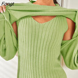 2021 Autumn Winter Women Knit Tracksuit Solid 2 Piece Sets Pullover Sweater And Knitted Dress Winter Warm