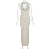 Fongt Summer Fashion Trend Women's New Hanging Neck Bare Back Body And Hips Solid Color Dress