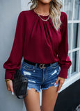 Fongt New Women's Clothing Temperament Long-Sleeved Elegant Lace-Collar Chiffon Solid Color Top