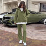 Fongt 2025 New Women's Languiled Collar Knitted Trousers Two-Set