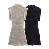 Fongt New With Cushioned Shoulder Squins Embellion Slimming Mini Dress