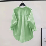 Fongt Fresh Fruit Green Cotton Shirt Women's Single Pocket Loose Thin Sleeve Shirt Spring And Autumn New Cardigan