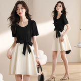 Fongt Break French First Love Style Collar Bubble Sleeve Dress Women Summer Small Waist Reduction Fairy Long Skirt