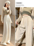 Chinese Style Wide-Legged Trousers 2024 New Spring And Autumn Style Straight Tube Pear-Shaped Satin Small Foreign Style Casual Pants-Outfit