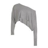 Fongt Street Style Languid Shoulders Loose Simple Leisure Long-Sleeved Shawl Hottie Umbilical Thin Top