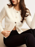 Fongt Elegant And Elegant Leisure Knitted Cardigan Fashion Commut Solid Color Simple Round-Neck Sweater Outside