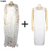New African Dresses for Women Dashiki Lace Flower African Clothes Bazin Kaftan Boubou Robe Africain Dress Embroidery Long