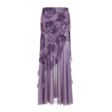 Fongt Vintage Crumbat Splicing Half-Body Skirt Holiday High-Waisted Thin A-Shaped Skirt New Mid-Long Skirt