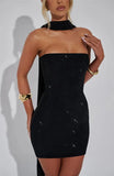 Sequin Tube Bodycon Mini Dress With Sparkle Scarf Collar-Outfit