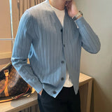 New Knitted Sweater Men's Spring And Autumn Trend Solid Color Blouse Youth Thin Business Leisure Sweater Cardigan-Outfit