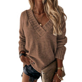 Fongt New Sweater Women's Autumn And Winter Solid Color V-Neck Long-Sleeved Knitted Shirt