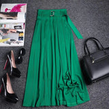 High Waist Loose Thin Plain Color Simple Skirt 2023 Summer Commuter Temperament Medium-Long A-Shaped Skirt-Outfit