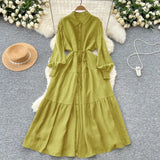Fongt Fashion Casual Long-Sleeved Shirt Dress Women Loose Tidive With Long Skirt 0515
