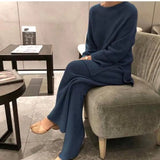 New Fashion Winter Women's Thicken Warm Knitted Pullover Sweater Two-Piece Suits +High Waist Loose Wide Leg Pants