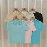 Red Anchor Hottie Ice Silk T-Shirt Summer New Sexy Diamond Short Temperament Slim Thin Short Sleeve