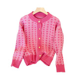 Fongt Style Short Temperament Socialite Small Sweater Hot Style Coat Jacket Small Fragrant Wind Pink Plaid Sweater Woman-Outfit