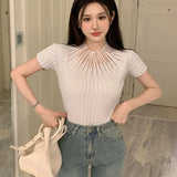Red Anchor Hottie Ice Silk T-Shirt Summer New Sexy Diamond Short Temperament Slim Thin Short Sleeve
