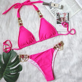 Fongt New Swimwear Crystal Diamond Chain Women's Split Swimsuit Perm Gold Snake Grain Strap Sexy