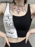 Dark Punk Style Patchwork Tank Tops Aesthetic Letter And Graphic Print Women Crop Top Color Blocking Sleeveless