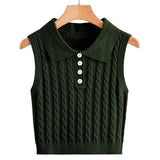 Fongt Sweater Women's Knitted Vest Twisted Flower Sleeveless Collar Button Cover Small