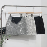 Fongt Dress Skirt Girl Babes A Small Silver Shiny Light Short Skirt 8258