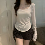 Fongt T-Shirt Women's Autumn And Winter New Trendy Ins Irregular Slim Students Casual Short Top Girls