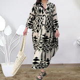 Fongt Large-Size Women's New Temperament Printed Shirt Dress Bohemian Dress