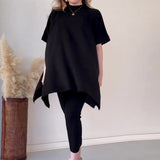 Fongt The Autumn Of 2025, The New Round-Neck Bat Shirt Is A Large-Size Loose Knitted Knitted Casual Two-Piece Set.