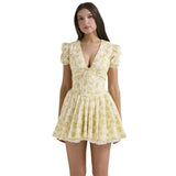 Fongt French Sweet Mashed Flower Bubble Sleeve Dress Summer Ballet Dopamine Wearing Waist Babes A Skirt