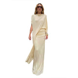 Fongt 2025 New Women's Temperament Fashion Round Collar Loose Top Folded Dress Set
