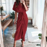 Fongt Women's Spring New Short-Sleeved Temperament Commute High-Waist Print Long Dress