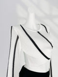 Fongt Sense Pull Full Black And White Color Sweater Female Early Spring New Color Irregular Short Horn Sleeve Jacket-Outfit