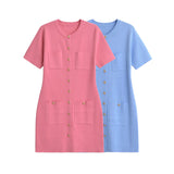 Style French Round Collar Single-Breasted Button Design Feeling Slim Hip Knitted Dress Women 3471011-Outfit