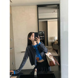 Fongt Autumn Thin High-End Design Splicing Fake Two Knitted Cardigan High-Waist Loose Half-Dress Woman