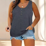 Fongt Women's Summer Sleeveless Button Solid Color U-Neck T-Shirt Women Can Open A T-Shirt Vest
