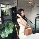 New Korean Chic Temperament Slimming V. Recpter Waist A Skirt Pressured Folded Ice Silk Short-Sleeved Dress