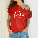 Fongt Explosion Casual Slanted Shoulders Cross Irregular Short-Sleeved Print Women T-Shirts