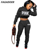 Pink Letter Print Sweatsuits Long Sleeve Hoodies And Jogger Pants Two Piece Sets Tracksuit Female Fall Winter