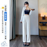 Fongt Narrow Version Of Broad-Legged Trousers Women's Summer Thin High-Waisted Vertical Sleeves Small Sunscreen Ice Silk Pants