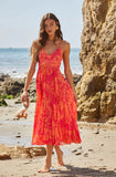 Fongt Women's V-Necked Dresses Dresses Printed Sleeveless Beach 100-Fold Fashion Sexy 8087